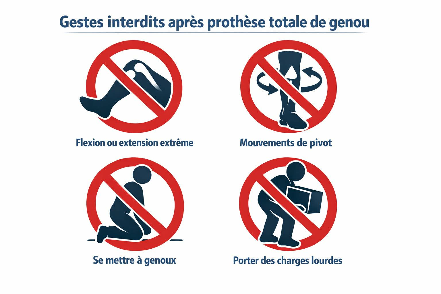 Illustration des mouvements à éviter pour la PTG